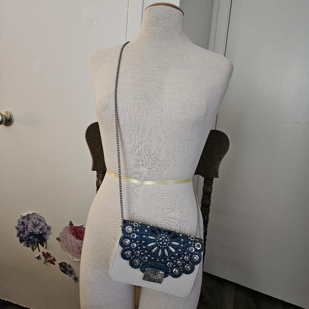 Brighton 3in1 Snap Leather Convertible Small Silver Chain Crossbody Women EUC - Picture 2 of 11